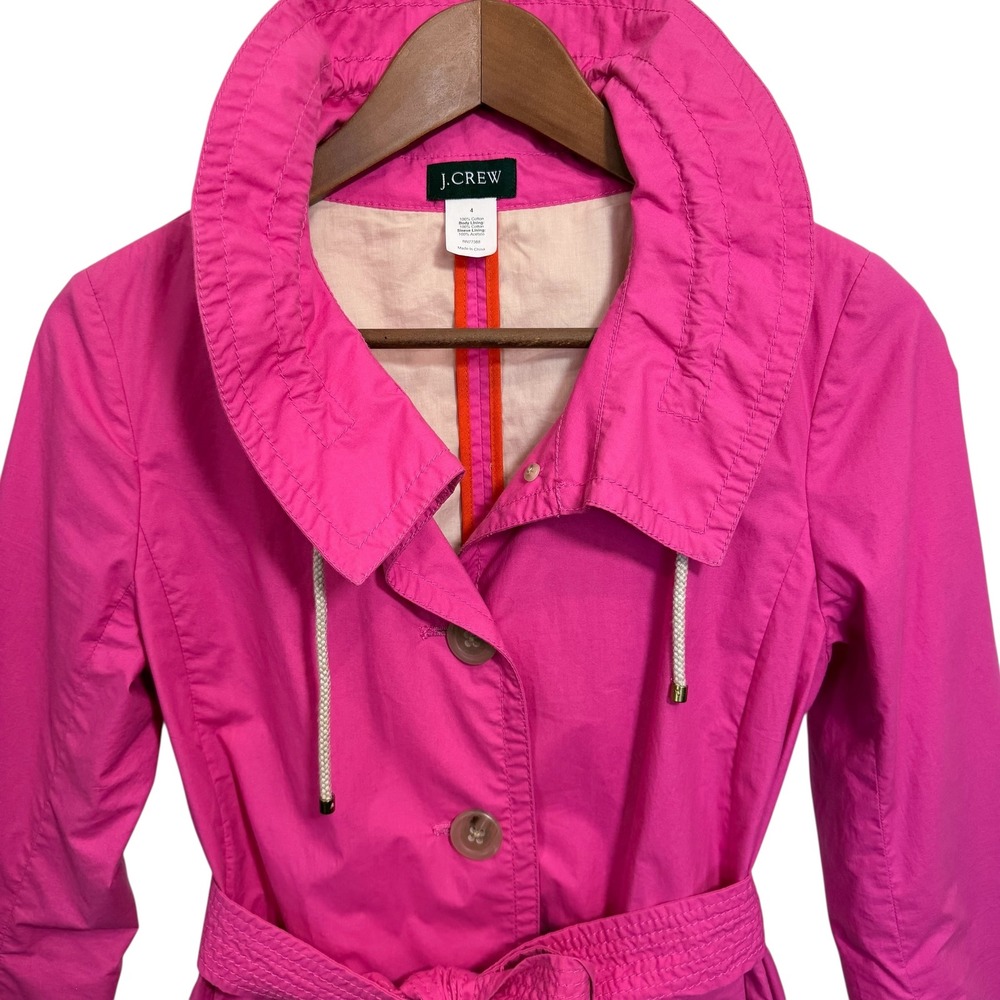 J Crew Pink Lightweight Belted Short Trench Coat Jacket Women Size 4 - Picture 3 of 10